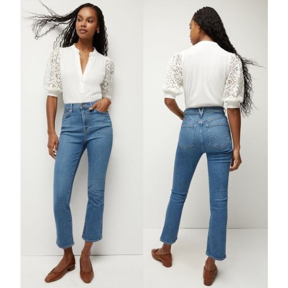 NEW Veronica Beard Carly Kick Flare Crop Jeans High Rise Medium Blue Size 27
